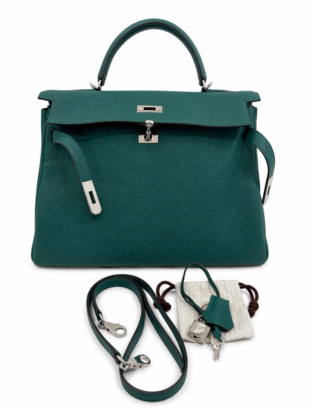Hermès Kelly 35 Malachite in Togo Leather with  Palladium Hardware