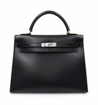 Hermès Kelly 32 Black in Box Leather with Palladium Hardware