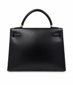 Hermès Kelly 32 Black in Box Leather with Palladium Hardware