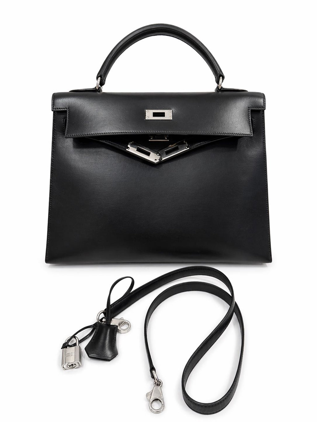 Hermès Kelly 32 Black in Box Leather with Palladium Hardware