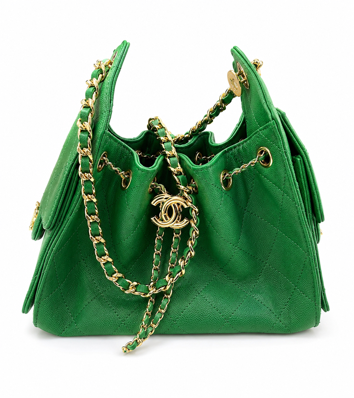 Chanel 25 mini handbag in Green colour with gold hardwares