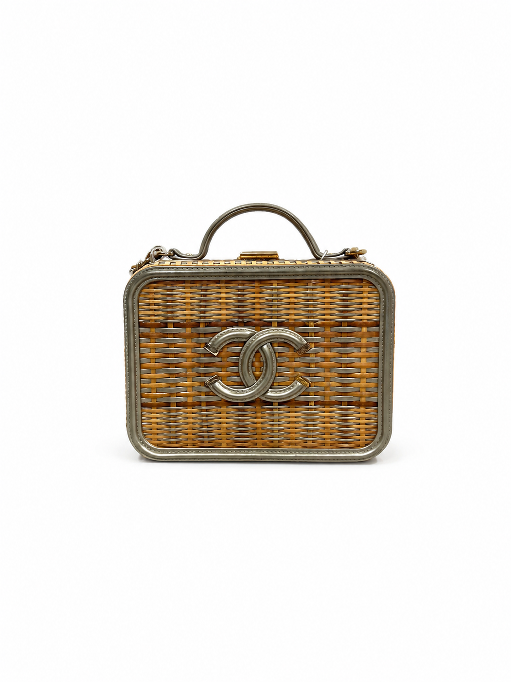 Chanel Rattan Vanity Bag in Champaign Gold Leather