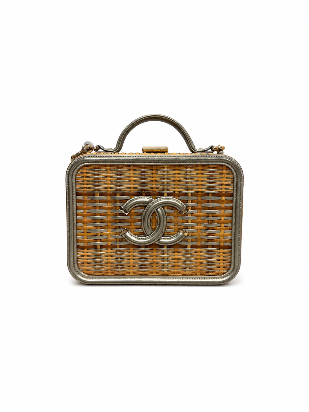 Chanel Rattan Vanity Bag in Champaign Gold Leather