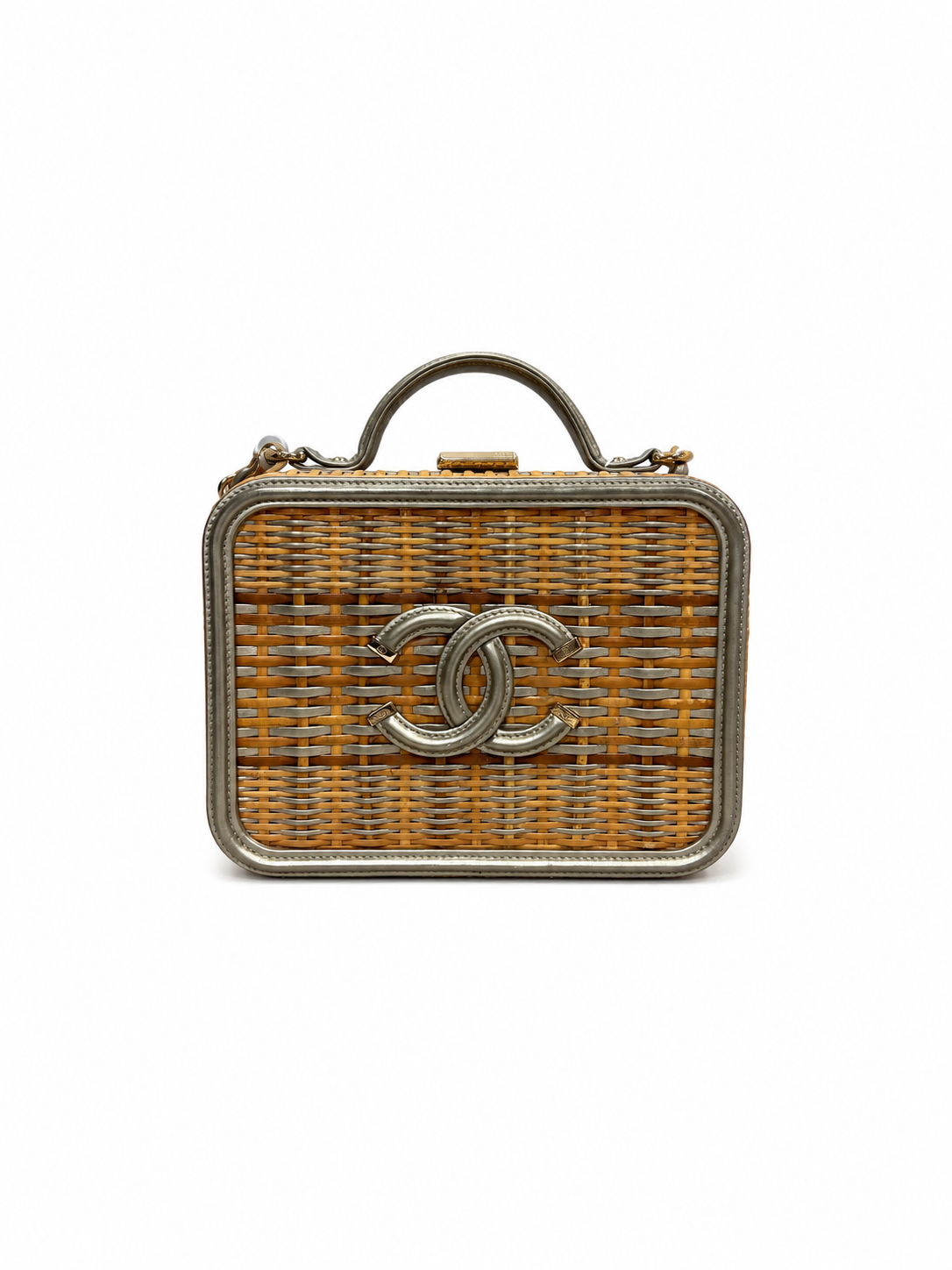 Chanel Rattan Vanity Bag in Champaign Gold Leather