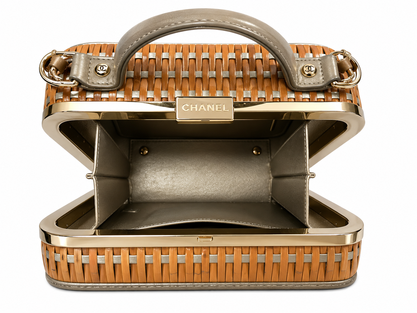 Chanel Rattan Vanity Bag in Champaign Gold Leather