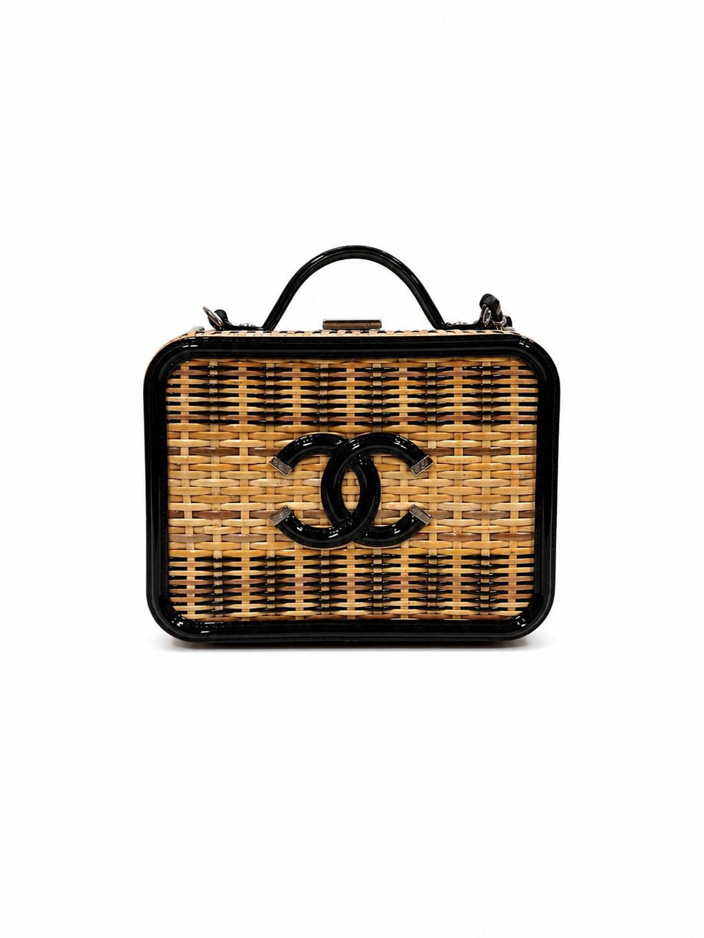 Chanel Raffia Patent Medium CC Filigree Vanity Case Black