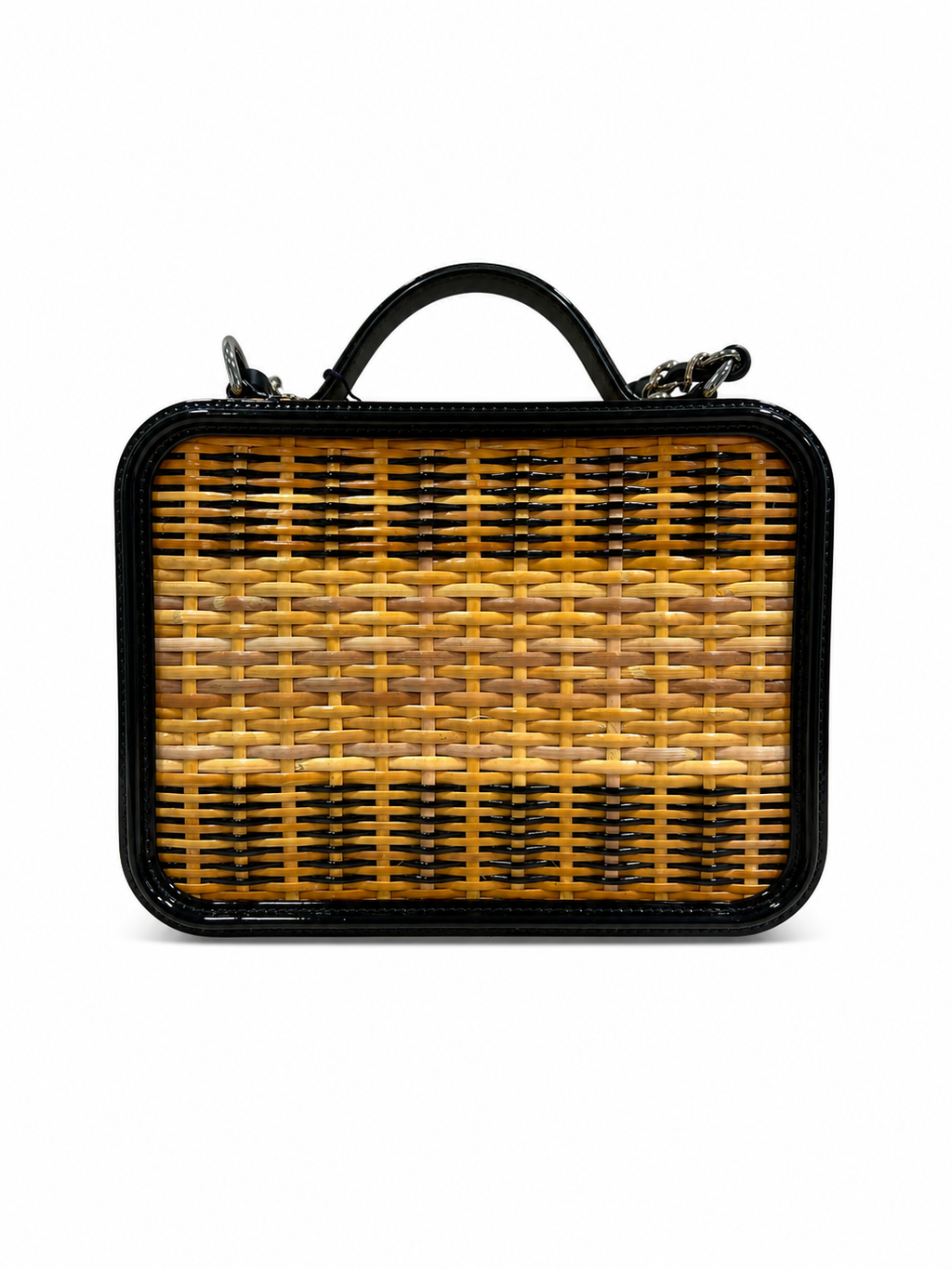 Chanel Raffia Patent Medium CC Filigree Vanity Case Black