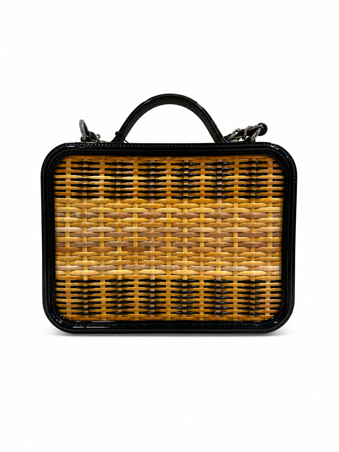 Chanel Raffia Patent Medium CC Filigree Vanity Case Black