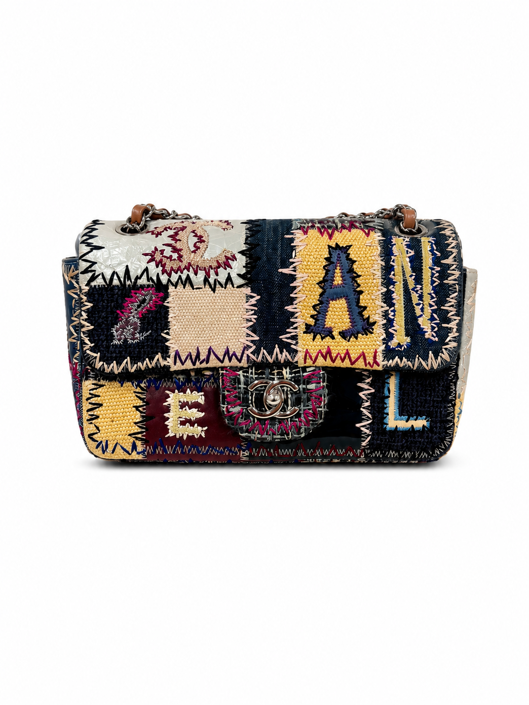 Chanel Denim Tweed Patchwork Medium Single Flap Multicolour