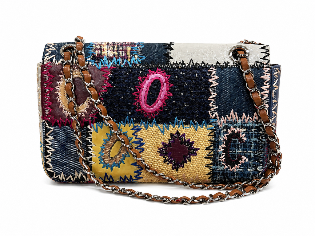 Chanel Denim Tweed Patchwork Medium Single Flap Multicolour