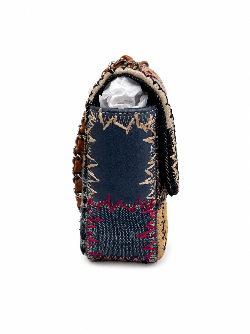 Chanel Denim Tweed Patchwork Medium Single Flap Multicolour
