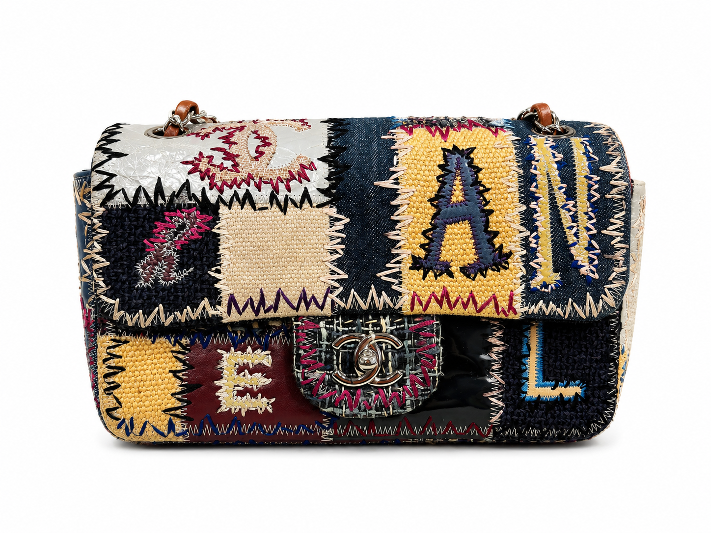 Chanel Denim Tweed Patchwork Medium Single Flap Multicolour
