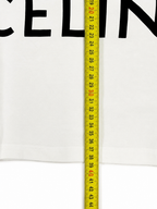 Celine White Cropped T-Shirt in cotton jersey with a black printed logo.