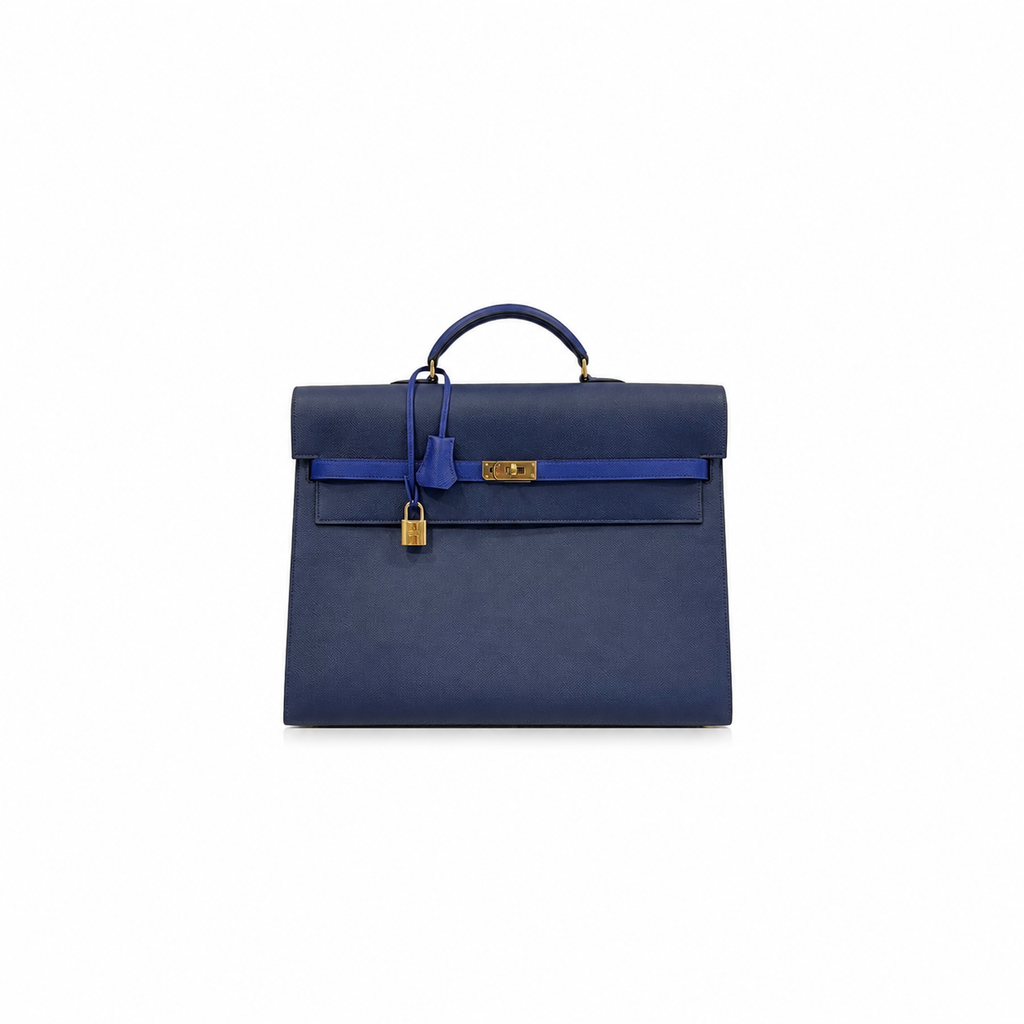 Hermès  Kelly Depeche Briefcase 38 Epsom in dual Blue colour with Gold Hardware
