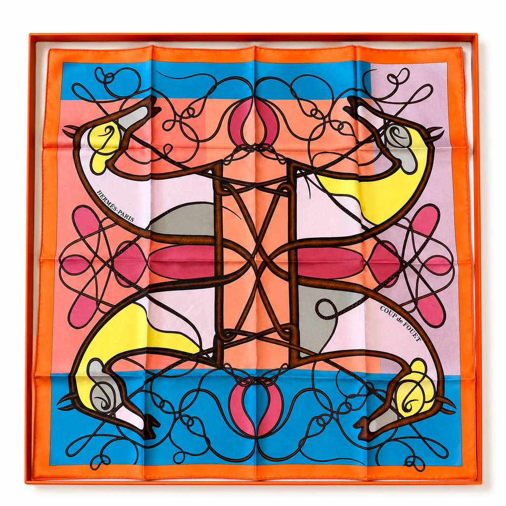 Hermes Carre 90cm Twill - Coup De Fouet Orange/Turquois