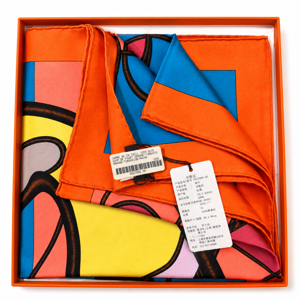 Hermes Carre 90cm Twill - Coup De Fouet Orange/Turquois