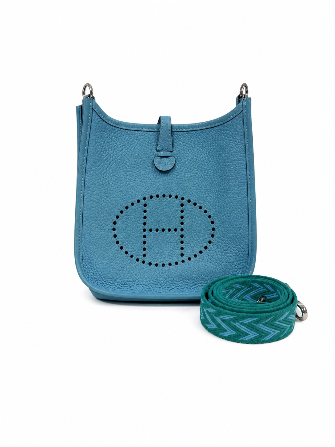 Hermès mini Evelyne in Blue Jean with Palladium Hardware