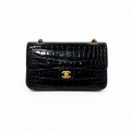 Chanel Black Crocodile Medium Classic Flap bag with Gold hardwares