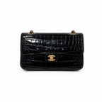 Chanel Black Crocodile Medium Classic Flap bag with Gold hardwares