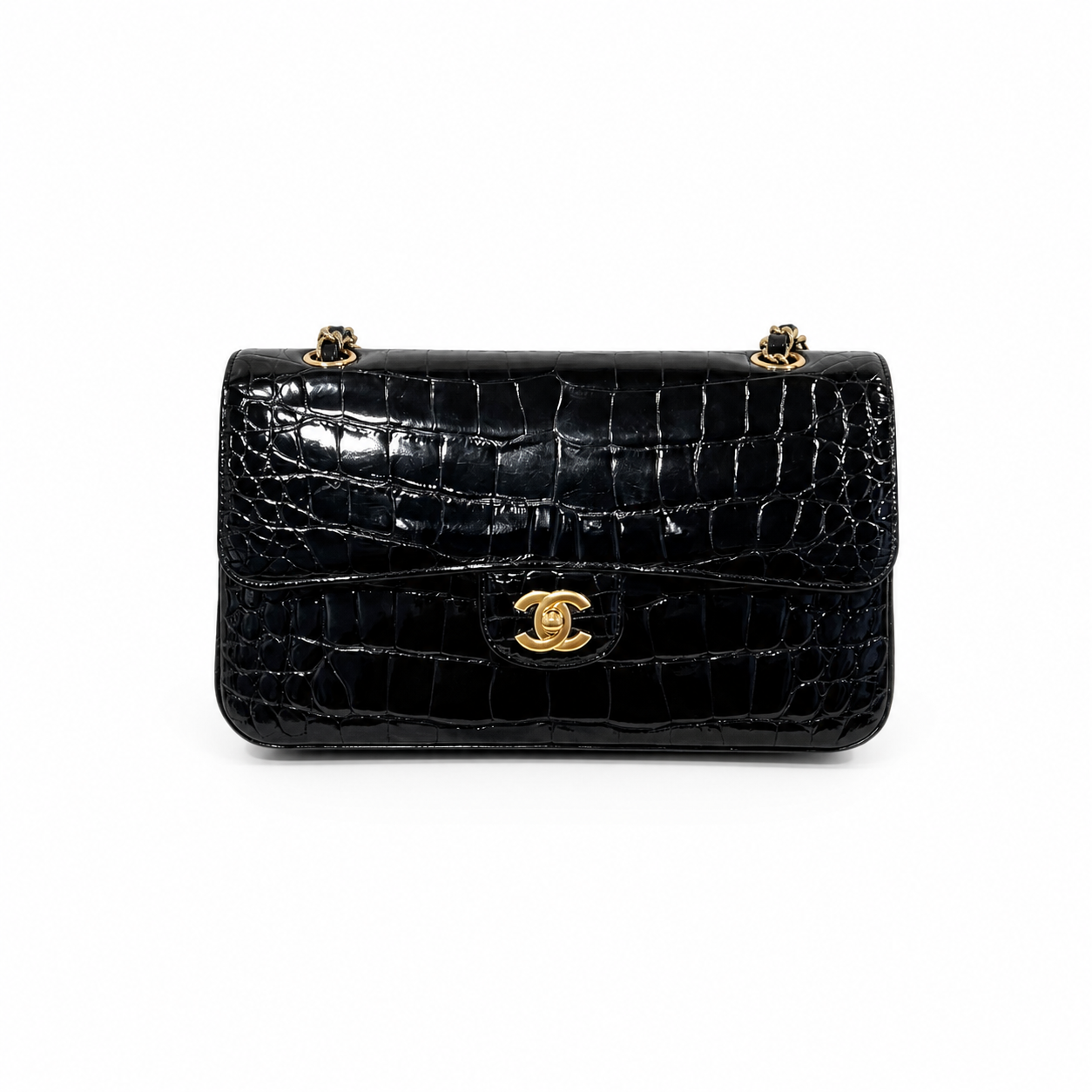Chanel Black Crocodile Medium Classic Flap bag with Gold hardwares