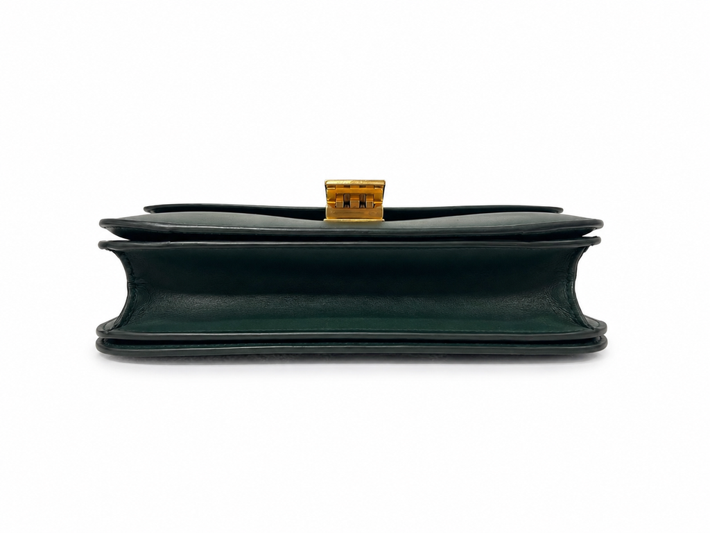 Celine Classic Box bag in dark green colour with gold-tone hardware
