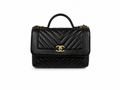 Chanel Black Chevron Top Handle Flap Handbag