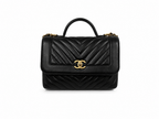 Chanel Black Chevron Top Handle Flap Handbag