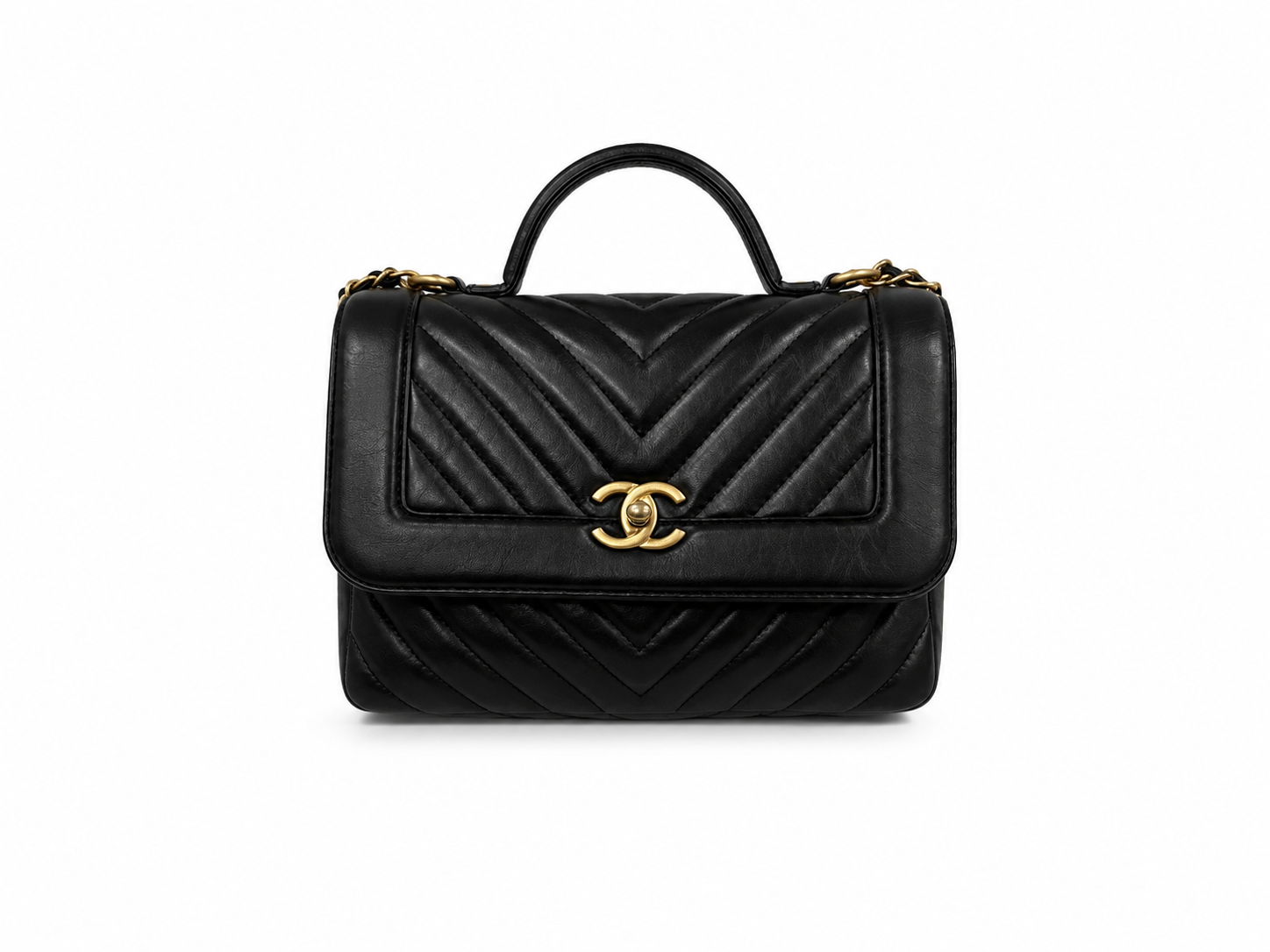 Chanel Black Chevron Top Handle Flap Handbag