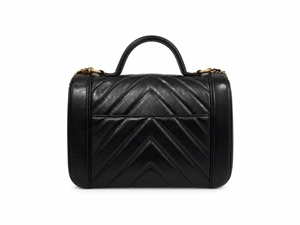 Chanel Black Chevron Top Handle Flap Handbag
