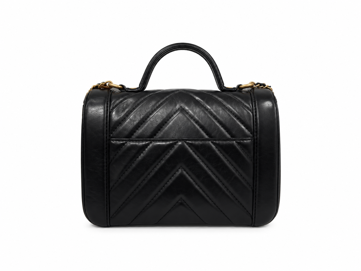 Chanel Black Chevron Top Handle Flap Handbag