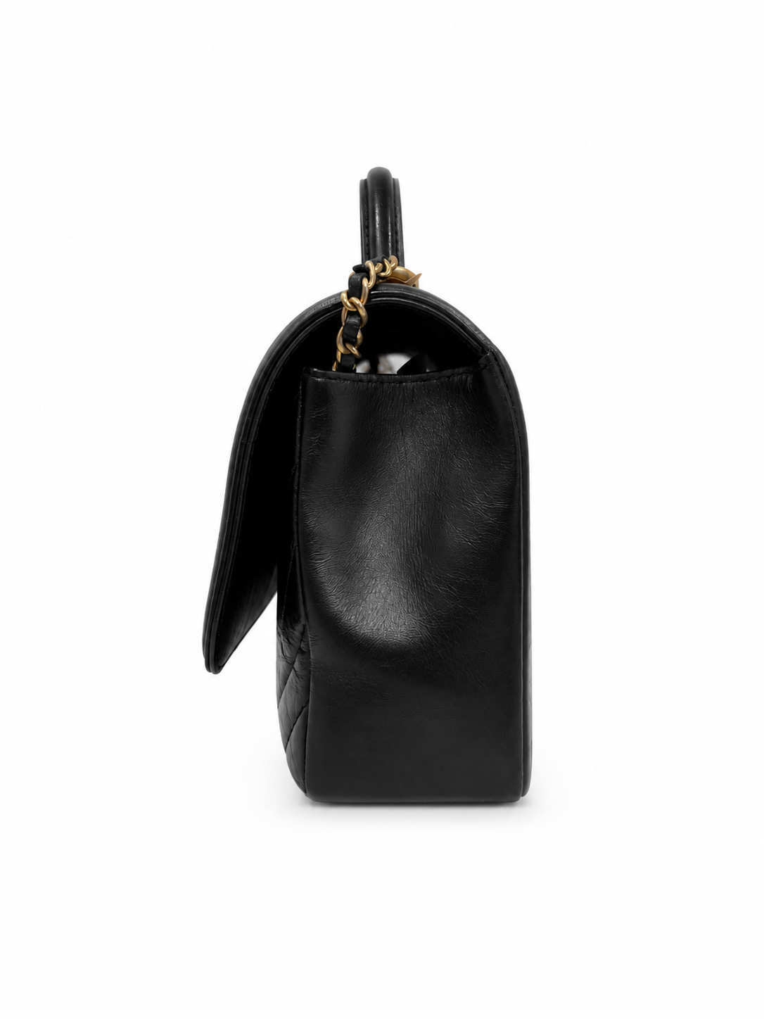 Chanel Black Chevron Top Handle Flap Handbag
