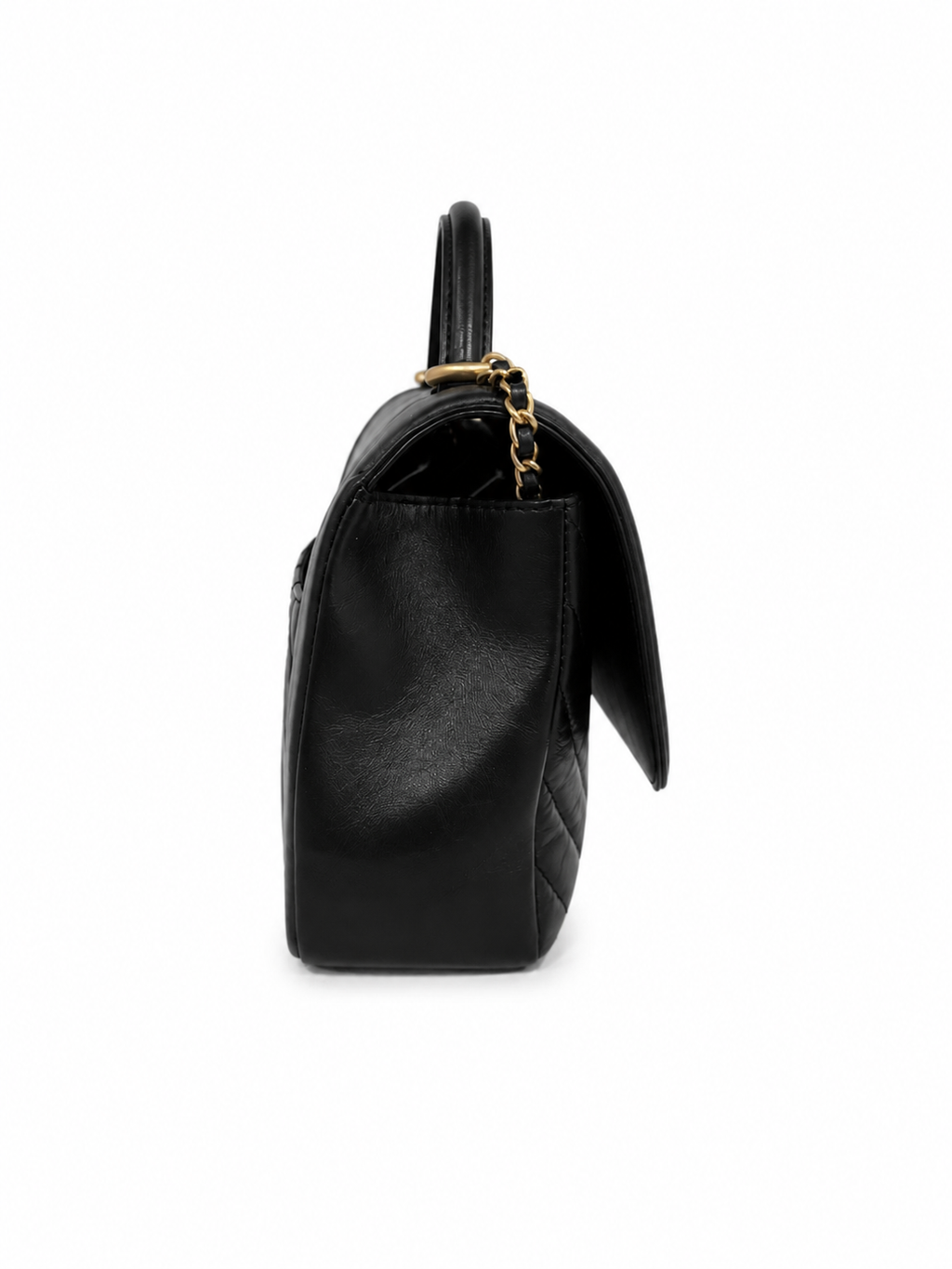Chanel Black Chevron Top Handle Flap Handbag