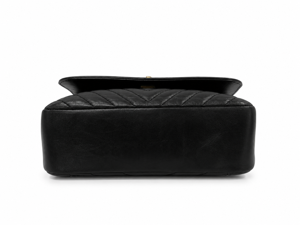 Chanel Black Chevron Top Handle Flap Handbag