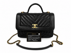 Chanel Black Chevron Top Handle Flap Handbag