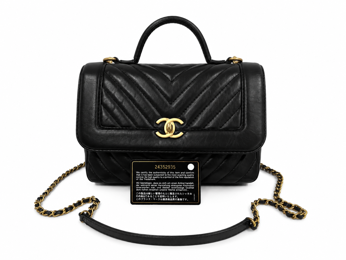Chanel Black Chevron Top Handle Flap Handbag