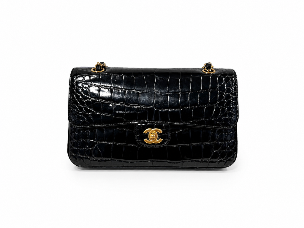 Chanel Black Crocodile Medium Classic Flap bag with Gold hardwares