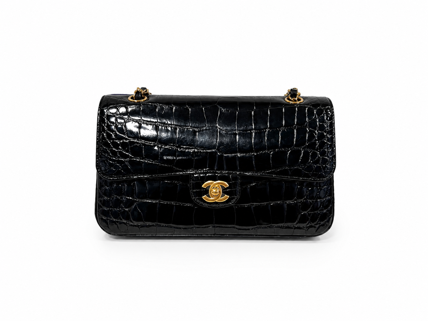 Chanel Black Crocodile Medium Classic Flap bag with Gold hardwares