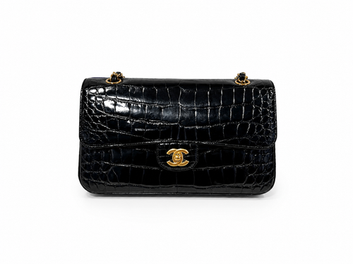 Chanel Black Crocodile Medium Classic Flap bag with Gold hardwares