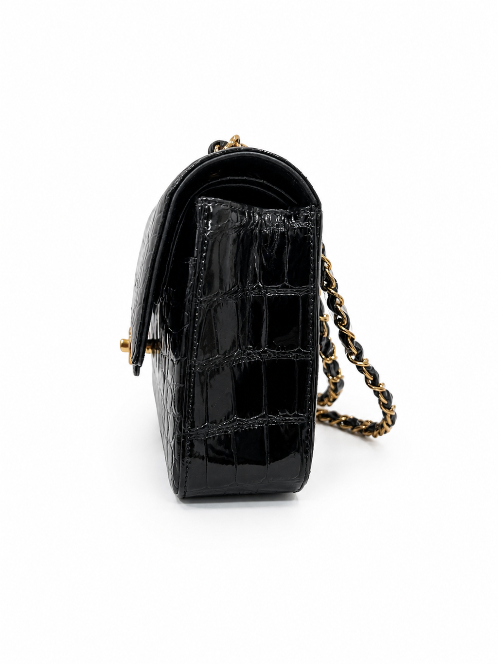 Chanel Black Crocodile Medium Classic Flap bag with Gold hardwares