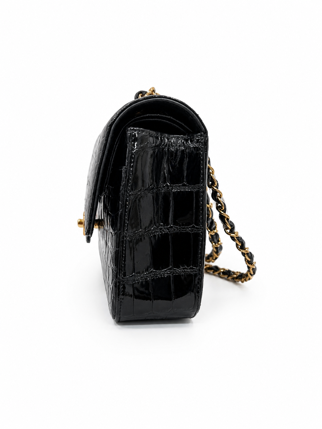 Chanel Black Crocodile Medium Classic Flap bag with Gold hardwares
