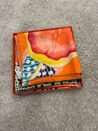 HERMES Carre Twill Silk Scarf Baobab Cat Orange