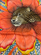 HERMES Carre Twill Silk Scarf Baobab Cat Orange