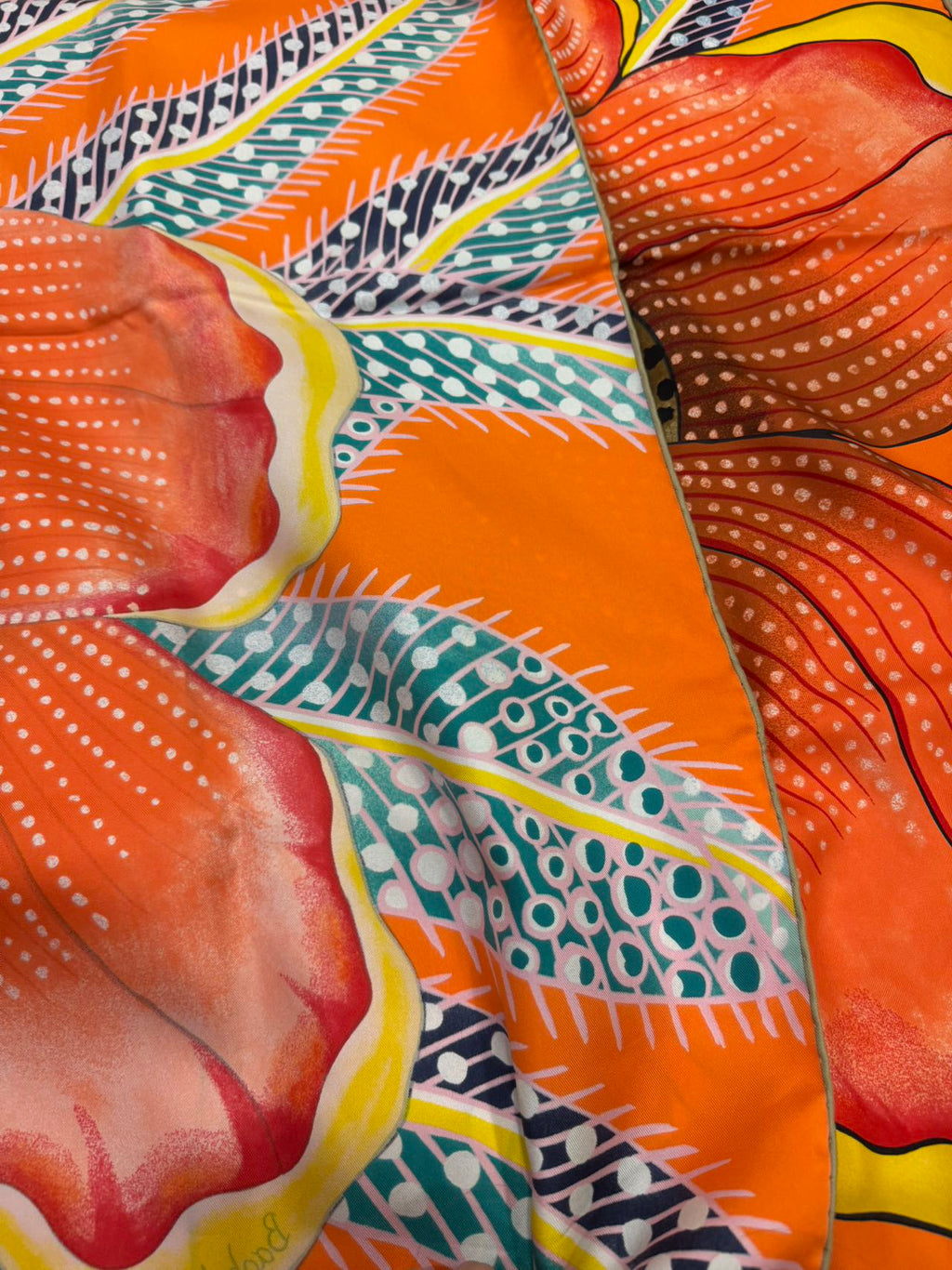 HERMES Carre Twill Silk Scarf Baobab Cat Orange