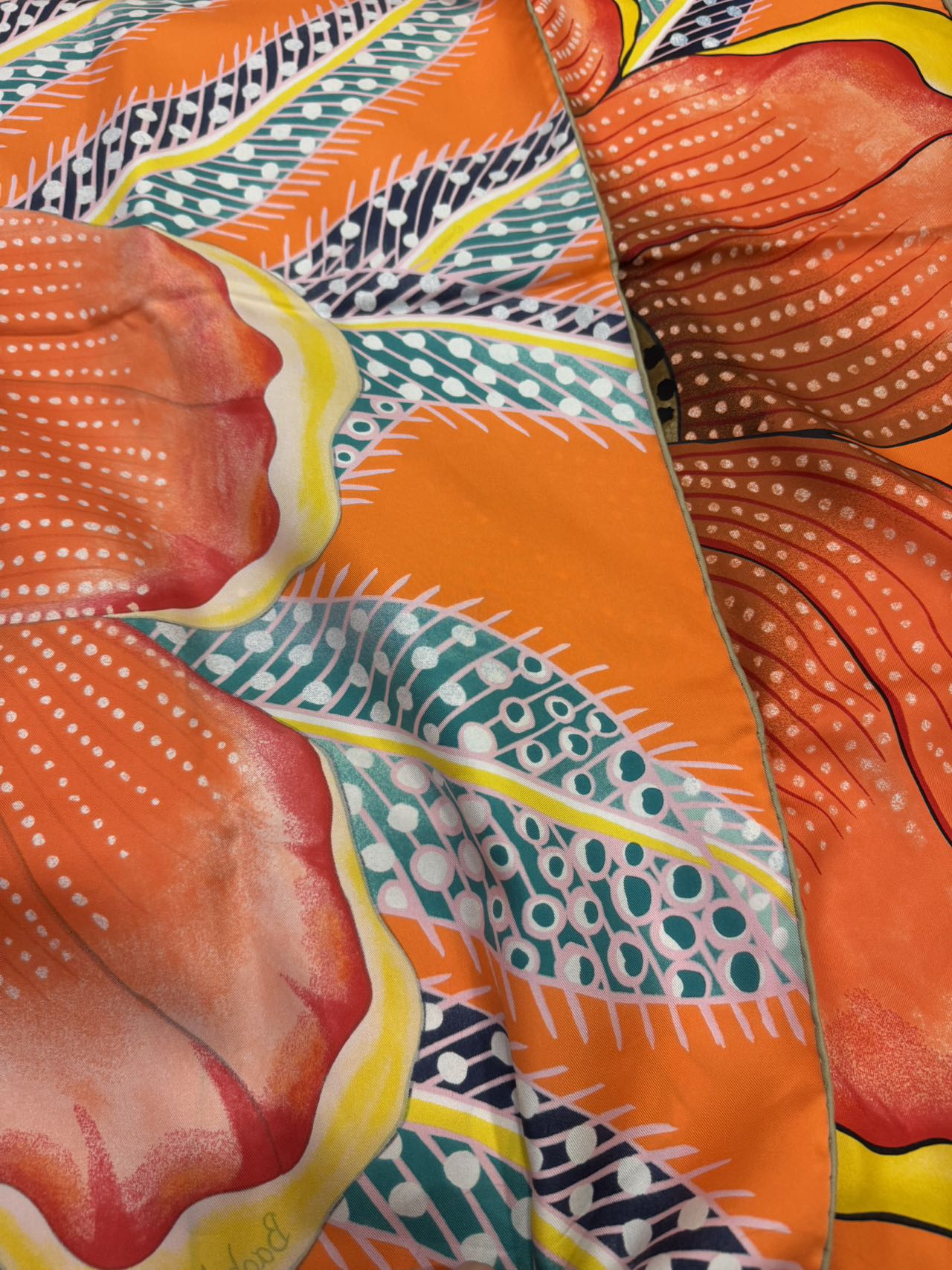 HERMES Carre Twill Silk Scarf Baobab Cat Orange