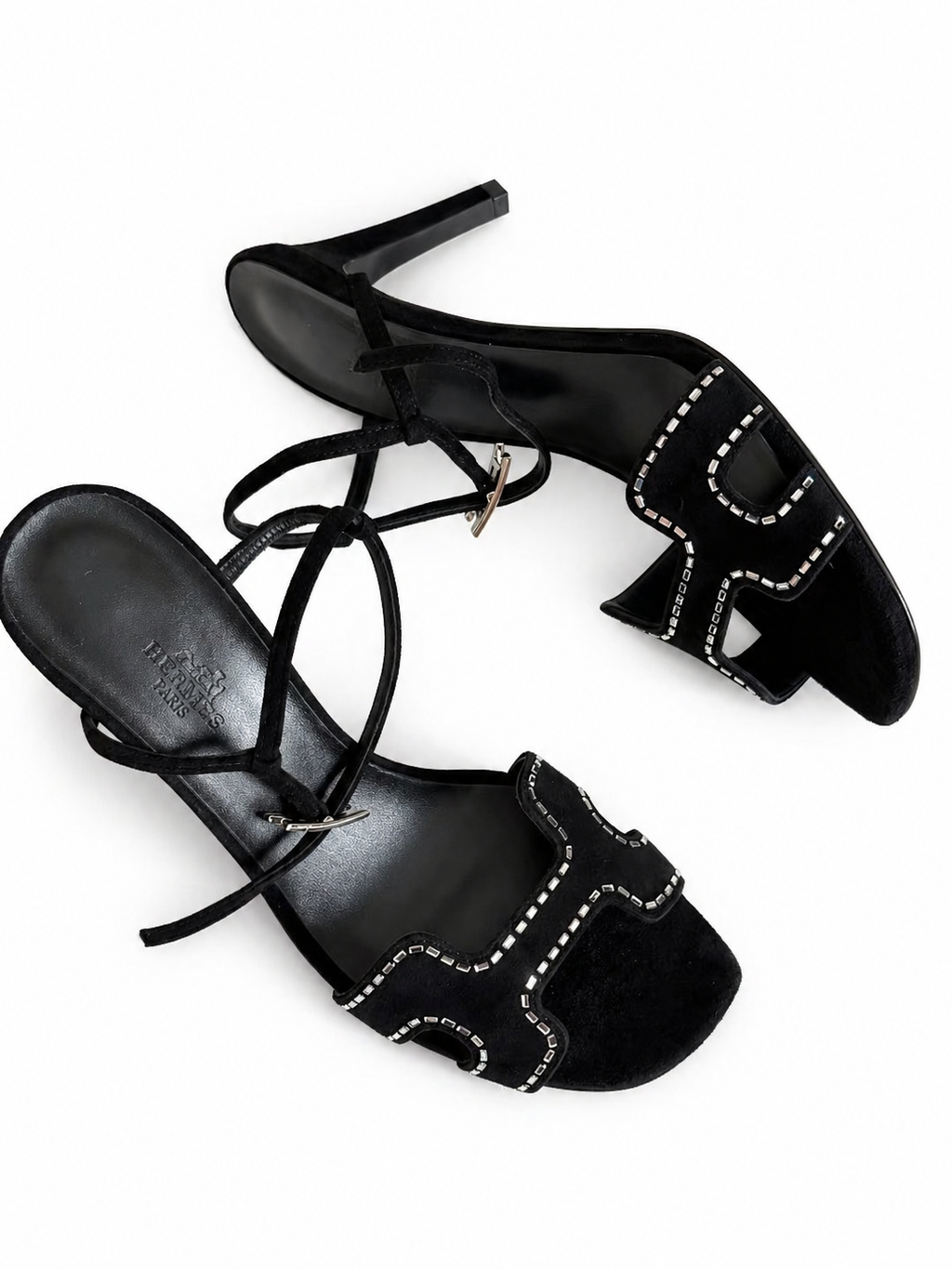 Hermès women black sandals with heels in 38