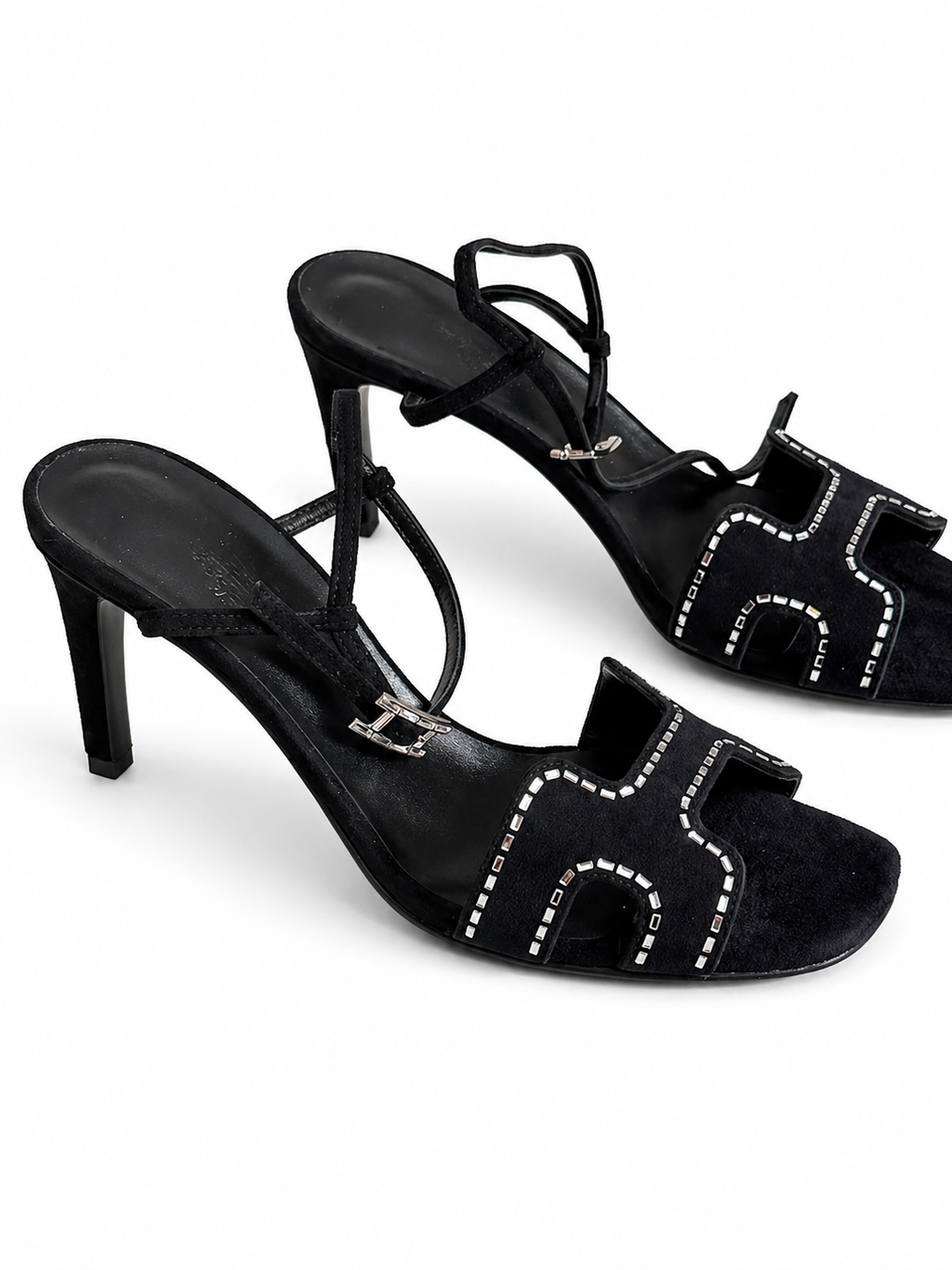 Hermès women black sandals with heels in 38
