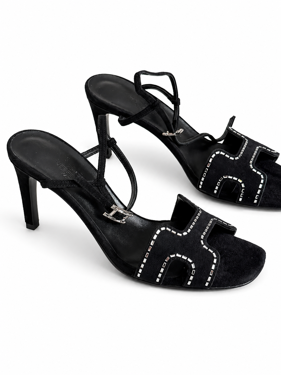 Hermès women black sandals with heels in 38