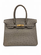 Hermès Birkin 30 in Gris Tourterelle Ostrich Leather with Gold Hardware