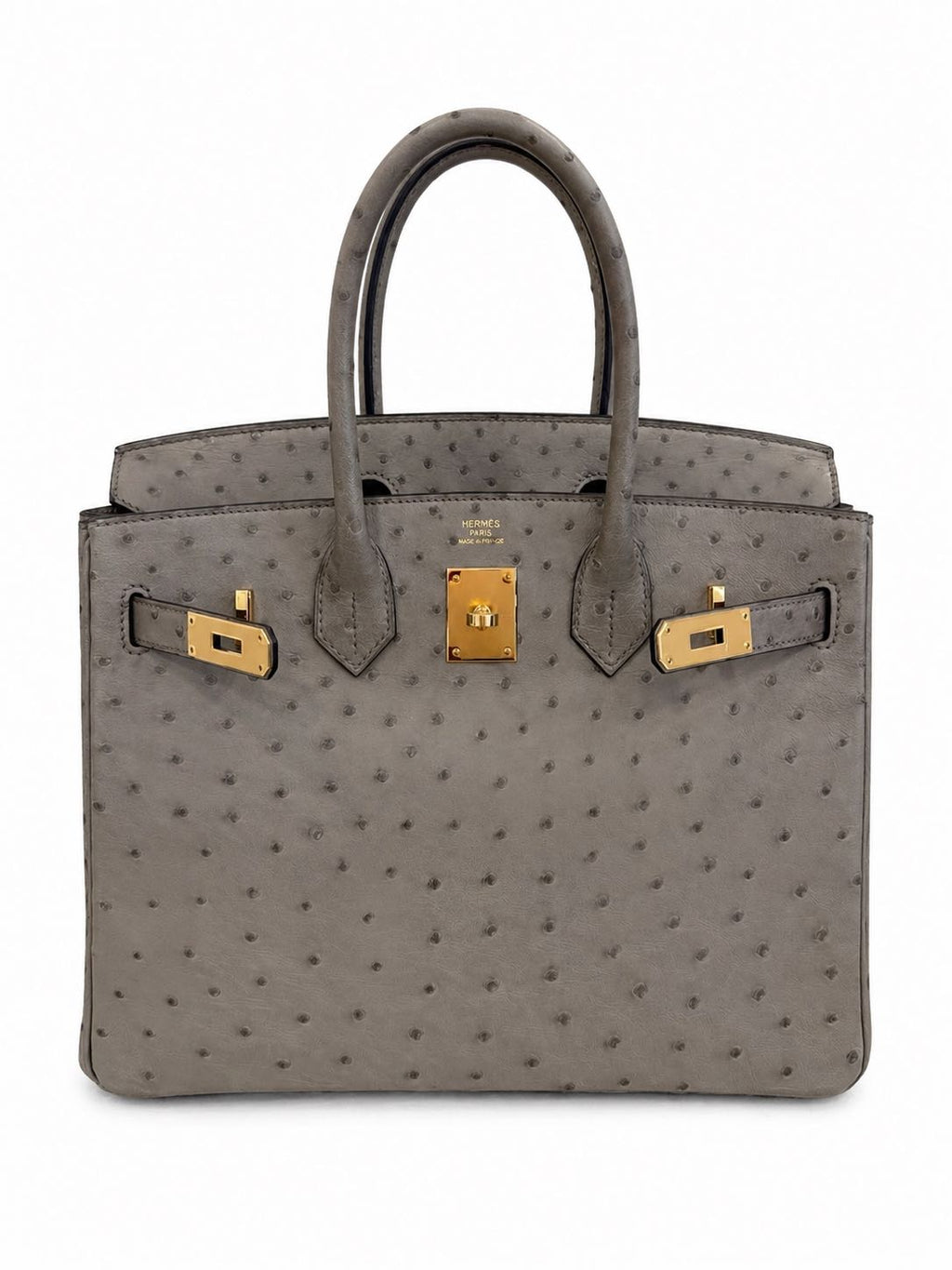 Hermès Birkin 30 in Gris Tourterelle Ostrich Leather with Gold Hardware