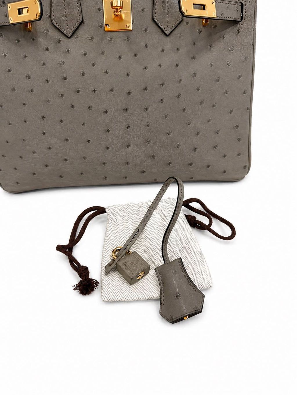 Hermès Birkin 30 in Gris Tourterelle Ostrich Leather with Gold Hardware